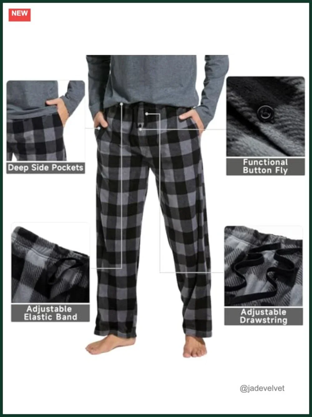 Men's Pajama Set - Flannel Pants & Cotton Top - Relaxed Fit Long Sleeve